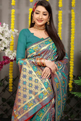 Splendor Hathi Patola Worked Rama Heavy Banarasi Saree